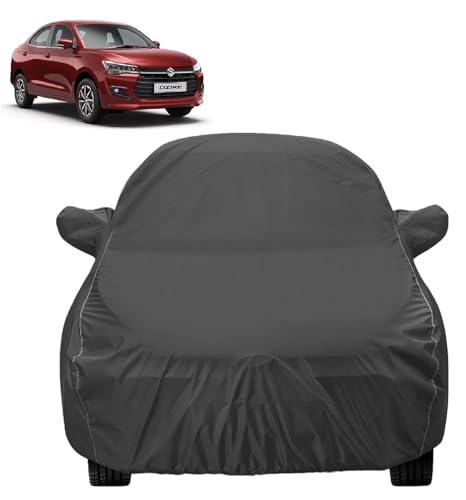 Image of Auto Hub Car Cover Compatible with Maruti Dzire (Model : 2024-Till Date) with Mirror Pocket, Dustproof, Heat Resistant, Triple Stitched, Dzire Car Cover- Grey