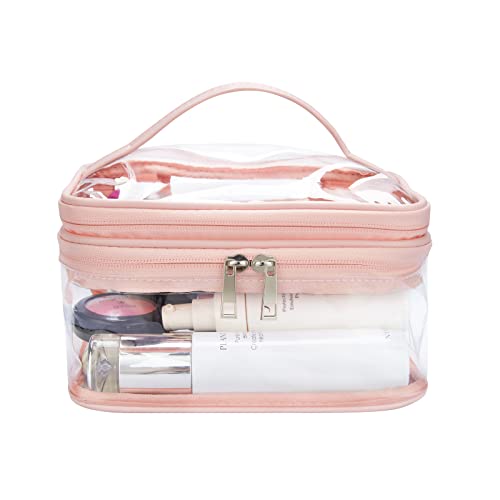 HAOGUAGUA Double Layer Clear Cosmetic Bag Makeup Bag, Waterproof Travel Toiletry Bag, Transparent PVC Pouch Organizer