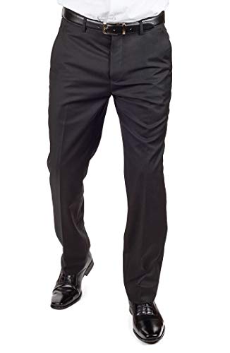 Slim Fit Mens Dress Pants Formal Slacks Flat Front No Pleats (Black, 28 x 32)
