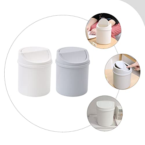 Image of LIFKOME Mini Trash Can with Lid 2pcs Small Trash Can Plastic Wastebasket Tiny Desktop Waste Garbage Bin Waste Paper Basket for Office, Bathroom, Desktop