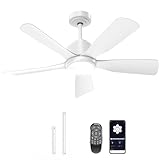 onffo 42 Inch Ceiling Fan with Light & Remote, Low Profile White Ceiling Fan, Quiet, Dimmable LED, Reversible DC Motor, APP Control, Timer, for Bedroom Indoor/Outdoor Use