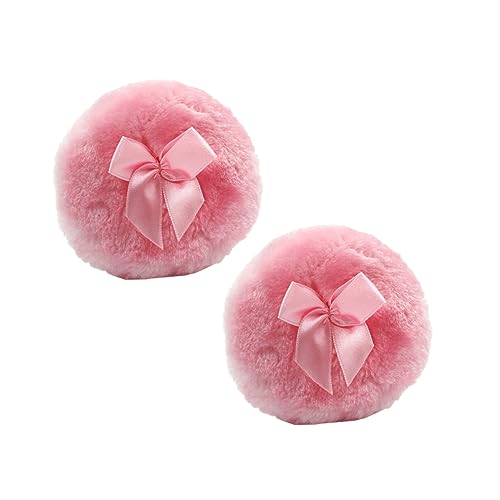 Mikinona 2Pcs Fluffy Powder Puff with Design Soft Body Powder Puff for Women for Easy Application of Talcum Powder Lovely Pink Color