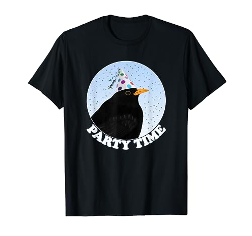 Amsel Vogel Party Time Vogelfreund Ornithologe Gartenvogel T-Shirt