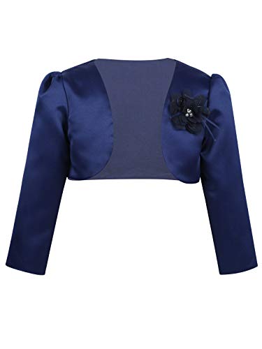 Mufeng Girl's Long Sleeves 3D Flower Satin Beaded Bolero Jacket Shrug Short Cardigan Wedding Bridesmaid Dress Cover up