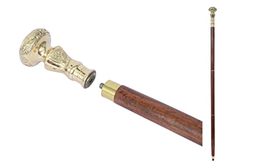 Vintage Brass Handle Victorian Style Wooden Walking Stick Walking Cane an