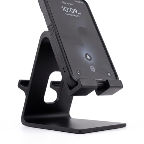 Image of Heavy Duty Double Sided Mobile Stand - Plastic Smartphone Holder for Desk | Stable Viewing Support | Black | for Video Calls & Entertainment