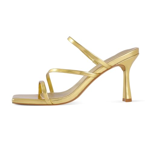 Image of Shoe'N Tale Strappy Kitten Heels For Women Stiletto Mules Square Open Toe Slip On Sandals