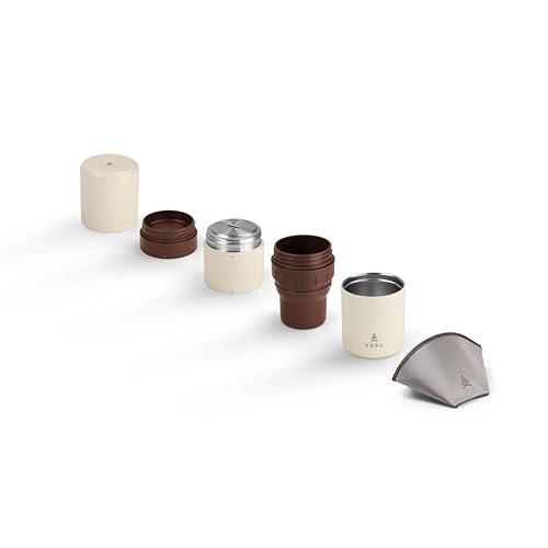 VSSL Kit de café Nest, kit portátil e compacto, com duas canecas de parede dupla de 293 ml, creme