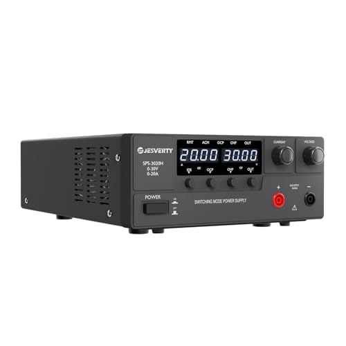 Fuente de Alimentación Regulable, 0 30V 0 20A Conmutación de CC regulada Fuente de alimentación de banco con mando codificador, interruptor de encendido/apagado de salida, OVP y OCP Jesverty SPS 3020H