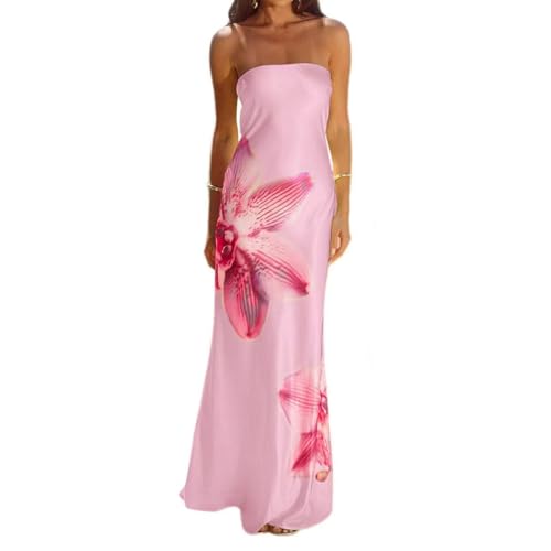 Image of Women Strapless Floral Maxi Dress Sexy Sleeveless Backless Off Shoulder Long Summer Dress 2025