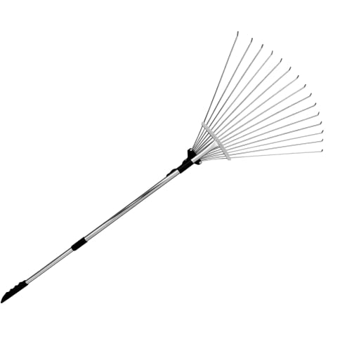 Unibos Lightweight Heavy Duty Rust Resistant Adjustable 15 Flexible Tines Garden Rake with Tubular steel Handle and Plastic Grip