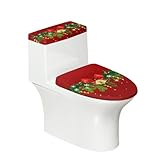 Pzuqiu Christmas Toilet Seat Cover Set Elongated Toilet Lid Cover with Xmas Jingle Bell Bathroom Perfect Decoration for Home Portable for Trip Toilet Dust Seat Protective Covers