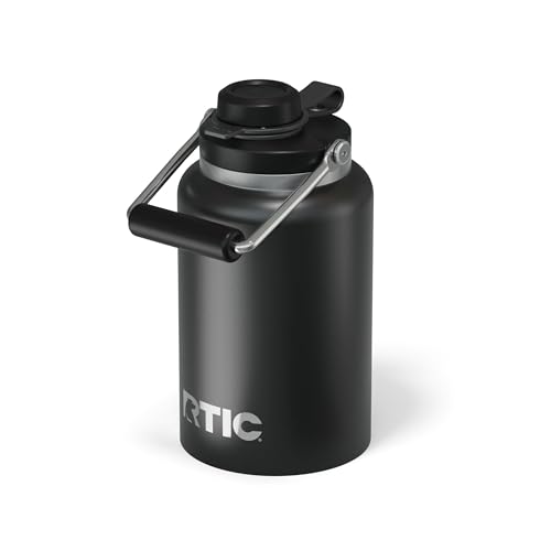 RTIC Half Gallon Outback Jug, Stainless Steel, Insulated Water Bottle with Lid and Handle, BPA-Free, Double Wall Vacuum Insulation, Ceramic Lined, Black