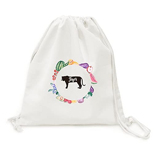 Sac en tissu pliable noir et blanc pour fruits et légumes à sangle