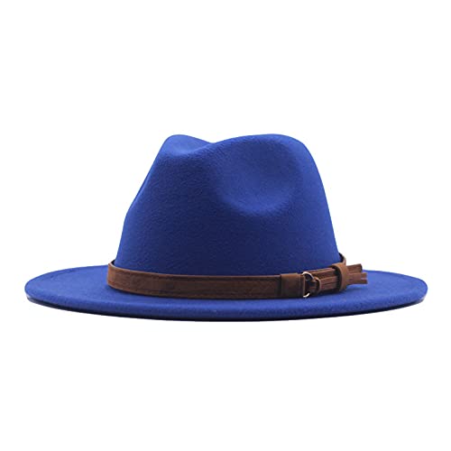 Sombrero de Panamá Fedora Gorra de béisbol clásico con lana y hebilla sombreros para hombre Fedora, azul, Talla única