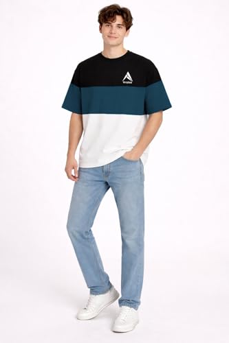 Image of Stylish Men Color Block Oversized Half Sleeve Round Neck T-Shirt