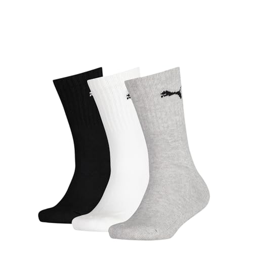 PUMA Mixte Enfant Crew Chaussettes, Gris / Blanc / Noir, 35-38 EU