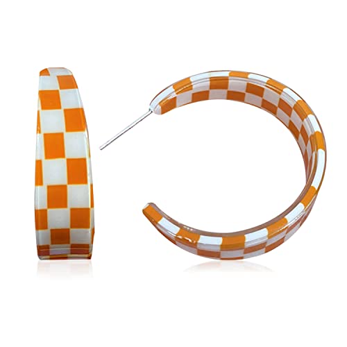 Unique Lightweight Minimalist 70s 80s 90s Vintage C Shaped Acrylic Resin Dangle Drop Earrings Fashion Geometric Black White Grid Hoop Earrings for Women Statement Jewelry Gifts