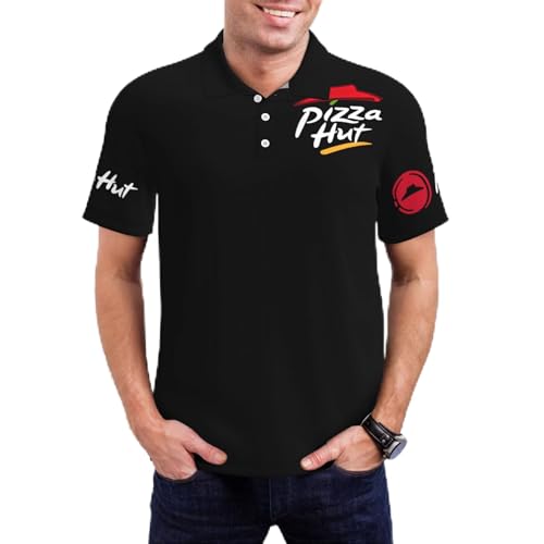 Piz*za Men's Basic Polo Hu&t T Shirts Summer Tee Tops Short Sleeve Crew Neck T-Shirts for Men Teen Boys Tshirt Work Uniform Clothes Black
