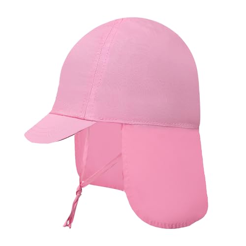 Gifts Treat Bebé Niña Sombrero de Sol 100% algodón,Sombreros de Playa con protección para el Cuello,Esenciales de Playa para niños,Rosa,6-12 Meses