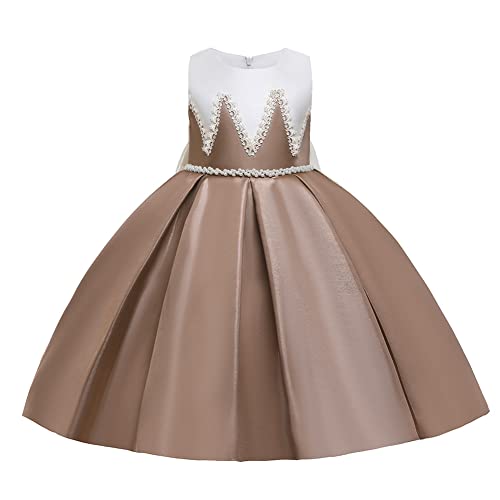 Baixia Girl Princess Dress Children Beaded Wedding Birthday Party Prom Gown Elegant Kids Communion Flower Girls Dress Brown 8