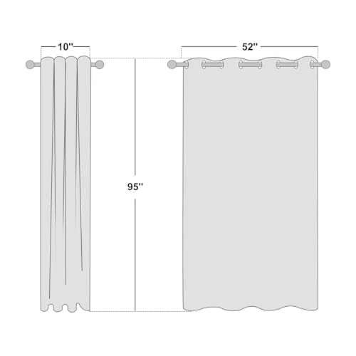 NICETOWN White Room Darkening Curtain 95 inches Long for Living Room - (50% Blackout) Grommet Top Thermal Insulated Window Treatment Sound Reducing Drape for Bedroom (1 Panel, W52 x L95)