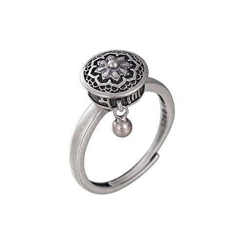 Anneau en détresse chinois réglable en argent S925 avec roue de prière et mantra