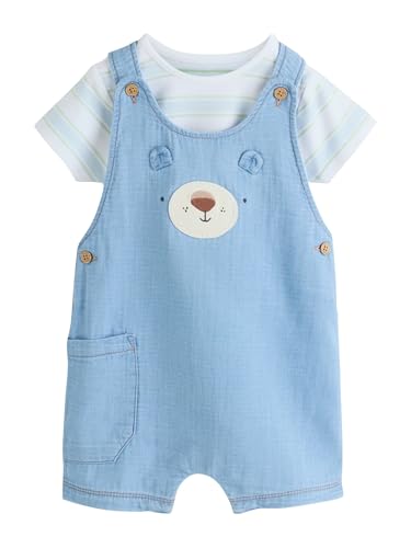 NEXT Baby Jungen Baby Latzhose aus Webmaterial und Bodysuit im Set Blue Bear 74-80