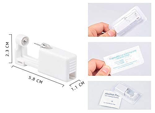 Ear Piercing Gun,2 Pack Self Ear Piercing Gun Disposable Self Ear Piercing Gun Kit Safety Ear Piercing Gun Kit Tool Ear Stud Gun with Alcohol Pad and With Earrings (4mm Crystal) … …