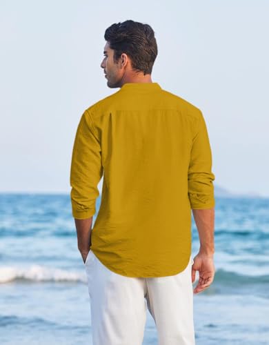 Image of Macsivo Cotton Blend Solid Casual Short Kurta for Men Long Sleeve Mandarin Collar Stylish Shirt Kurta for Men