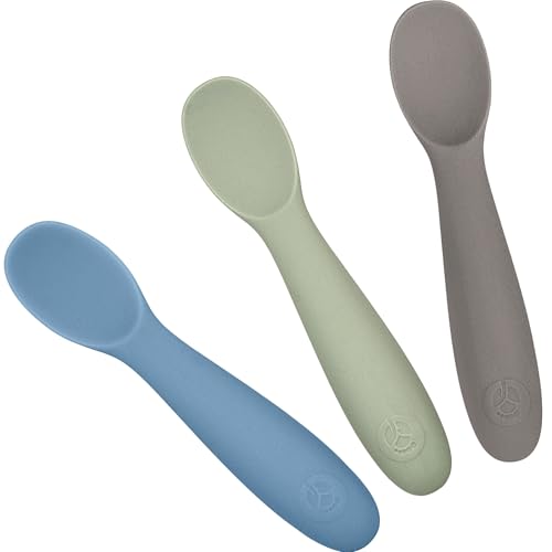 Image of WeeSprout Baby Spoons for Self Feeding 6 Months +, Soft & Durable Silicone Utensils for Sensitive Gums & Teeth, Easy Grip Handles & Shorter Length for Little Hands, 3 Pack + Carrying Case