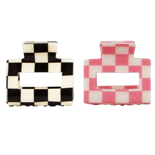 Chess Board Hair Clips for Women Cute Checker Claw Clip for Girls Hair Clips Claw Hair Accessories Small Size Black White Pink, 2 Pack