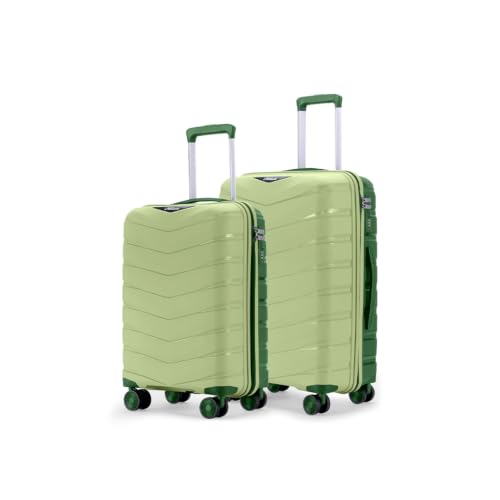 Image of Axis Set of 2 Trolley Bags Cabin + Medium Polypropylene Hard Suitcase, 8 Spinner Wheels, 3-Pocket Convipack, Dual-Tone Shell, Recessed Number Lock Laser Green /Everglade Green