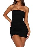 Meladyan Women Basic Strapless Mini Tube Dress Sexy Sleeveless Bodycon Party Dress Solid Slim Fit Backless Short Dress Black