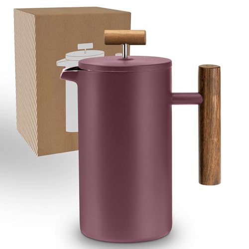 LAMBDA COFFEE® Thermo French Press 1l Edelstahl I 3 Größen erhältlich I Kaffeebereiter aus Edelstahl I Doppelwandig: Hält lange Warm I Kaffeezubereiter I Kaffeepresse Rot (5 Tassen) 1