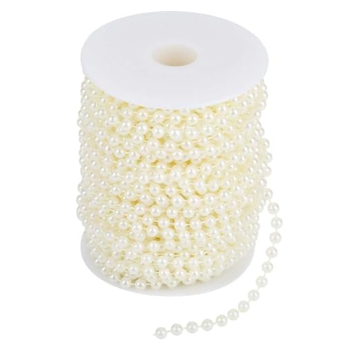 Filetto di perle finte, 25 m Lunghezza 6mm, Ghirlanda di perle finte per artigianato, per decorazioni fai da te per feste di matrimonio e alberi di Natale(Beige)