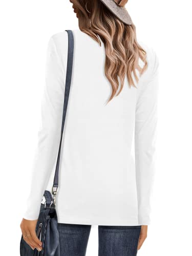 Elesomo Women Long Sleeve Tshirts Crew Neck Solid Color Cotton Tops Blouse, White Xxl #TOP1