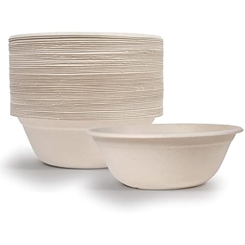Upper Midland Products 40 oz Disposable Eco Bowls Large 50 Pack Beige Cover
