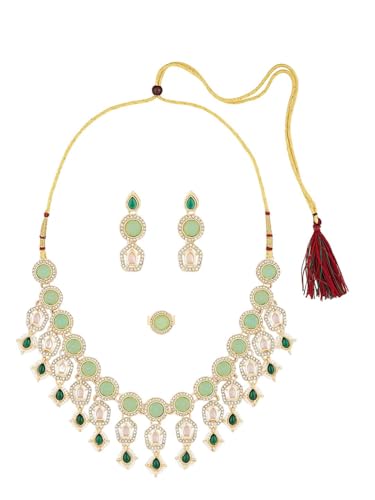 Juego de joyas Kundan DMZ-2281 collar y pendientes de latón con cuentas doradas