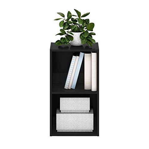 Image of Furinno PASIR Book Shelf, 2-Tier Modern Bookshelf, Open Shelves Bookcase 9 x 12 x 21, Easy Assembly, for Living Room, Bedroom, Home Office, Blackwood