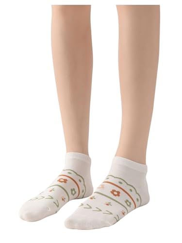 WDIRARA Women's 5 Pairs Floral Print Striped Cute Socks Casual Ankle Crew Socks3