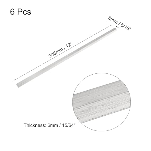 Image of MECCANIXITY 6 Pcs Square Aluminum Flat Bar, 15 /64 inch (6mm) Thick x 5 /16 inch (8mm) Width x 12 inch (305mm) Long 6061 Aluminum Flat Plate Solid New Mill Stock Silver for Industrial Building