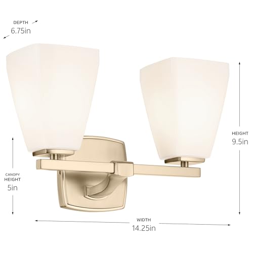 Image of Kichler Marant 14.25 inch 2-Light Vanity Light Fixture with Opal Glass in Champagne Bronze for Bathroom Over Mirror, Modern Wall Mount Lighting (14.25 inch W x 9.5 inch H), 55215CPZ