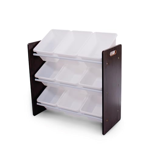 Image of Humble Crew Toy Storage Organizer with 9 Removable Storage Bins for Kids Playroom, 3-Tier Toddler Toy Organization and Storage, Espresso /White