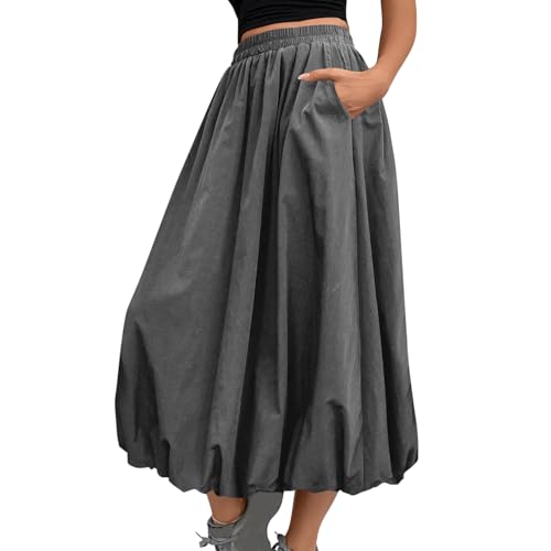 Y2k Women Bubble Maxi Skirt Casual Elastic Waist Flowy A Line Long Skirts Summer Ruffle Balloon Clothes with Pocket