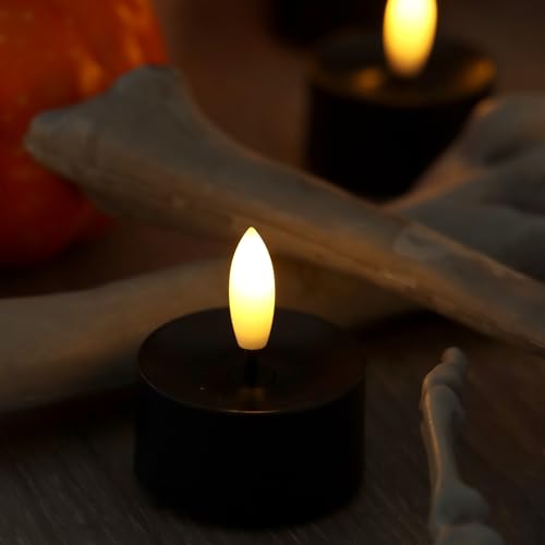 Image of CANDLE CHOICE Battery Operated Flameless Tea Lights Realistic Black Wick Bright Flickering LED Tealight Candles Wedding Table Centerpieces Halloween Christmas Decorations Batteries Incl. 6 Pack Black