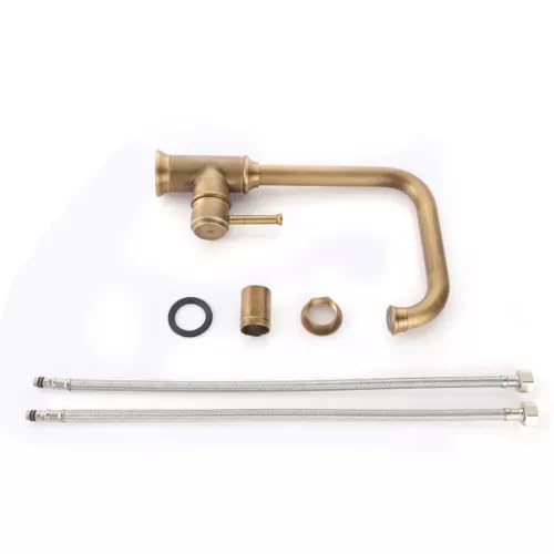 Grifo de lavabo alto retro, monomando de latón con caño de 25 cm de altura, cartucho de cerámica, conexión G3/8", bronce para baño y aseo de invitados