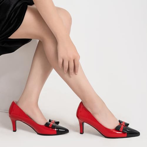Kitten Heels for Women Pointed Toe Low Heel Pumps Slip on Bow-Knot Dress Shoes Two-Tone Evening Bride Wedding Party Office4
