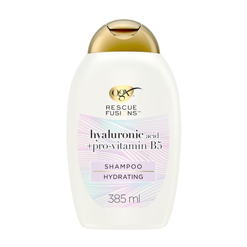 OGX Rescue Fusions Shampoo (385 ml), tratamiento hidratante cabello con ácido hialurónico y provitamina B5, champú para reparar el pelo dañado, fórmula sin sulfatos