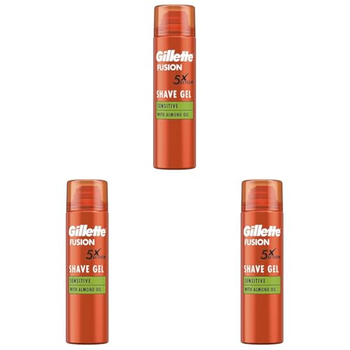 Gillette Fusion5 Ultra Sensitive Shaving Gel for Men, 200 ml, Soothes & Protects Sensitive Skin Leaving It Clean & Comfortable (Pack of 3)